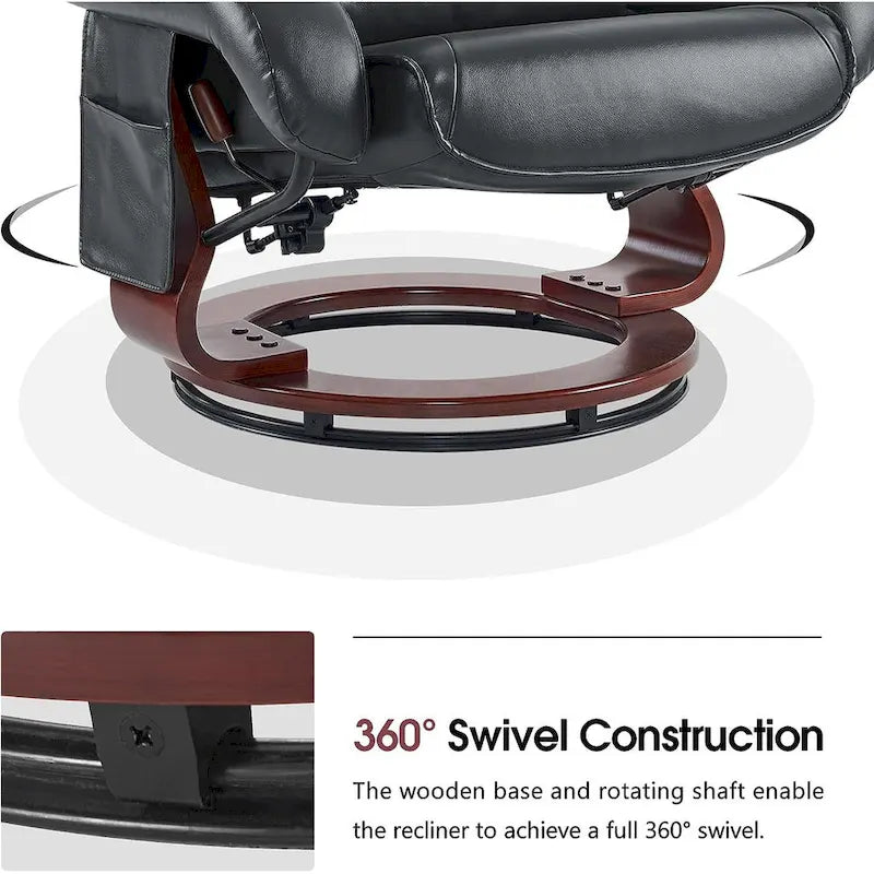 MCombo Swivel Recliners with Ottoman, Vibration Massage TV Chairs, Ergonomic Lounge Chair for Living Room, Faux Leather 4877