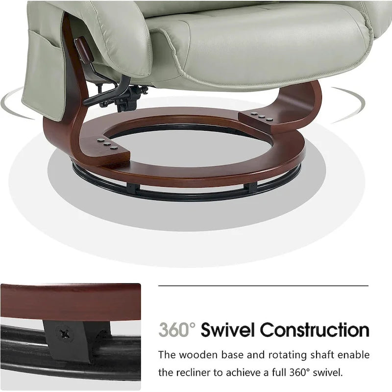 MCombo Swivel Recliners with Ottoman, Vibration Massage TV Chairs, Ergonomic Lounge Chair for Living Room, Faux Leather 4877