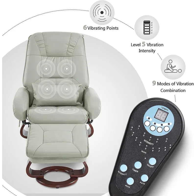MCombo Swivel Recliners with Ottoman, Vibration Massage TV Chairs, Ergonomic Lounge Chair for Living Room, Faux Leather 4877