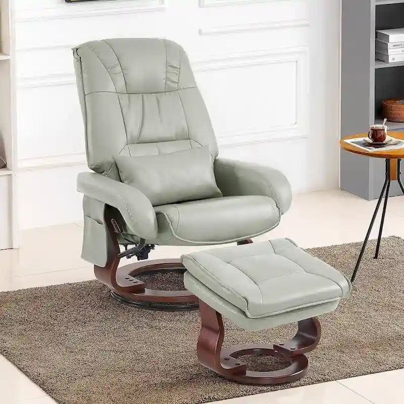 MCombo Swivel Recliners with Ottoman, Vibration Massage TV Chairs, Ergonomic Lounge Chair for Living Room, Faux Leather 4877