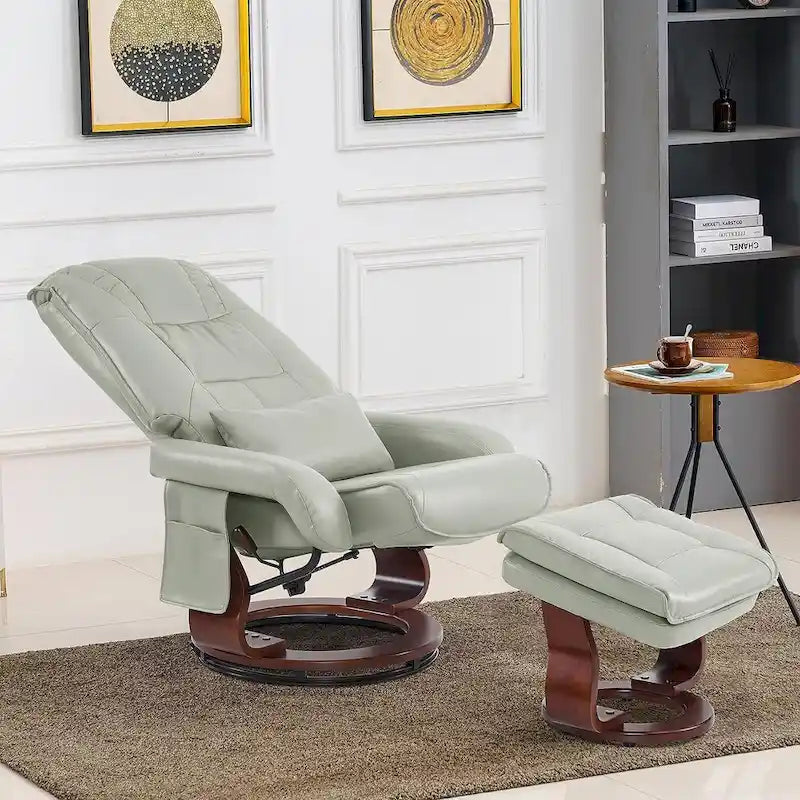 MCombo Swivel Recliners with Ottoman, Vibration Massage TV Chairs, Ergonomic Lounge Chair for Living Room, Faux Leather 4877