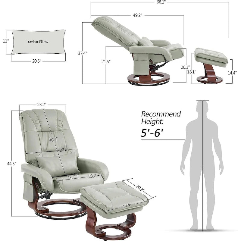 MCombo Swivel Recliners with Ottoman, Vibration Massage TV Chairs, Ergonomic Lounge Chair for Living Room, Faux Leather 4877