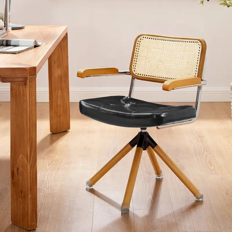 Silla decorativa giratoria de cuero PU y madera Art Leon