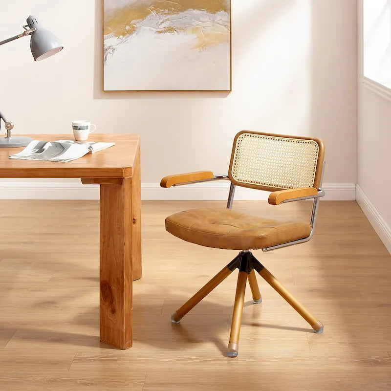 Poltrona d’accento girevole Art Leon in pelle PU e legno