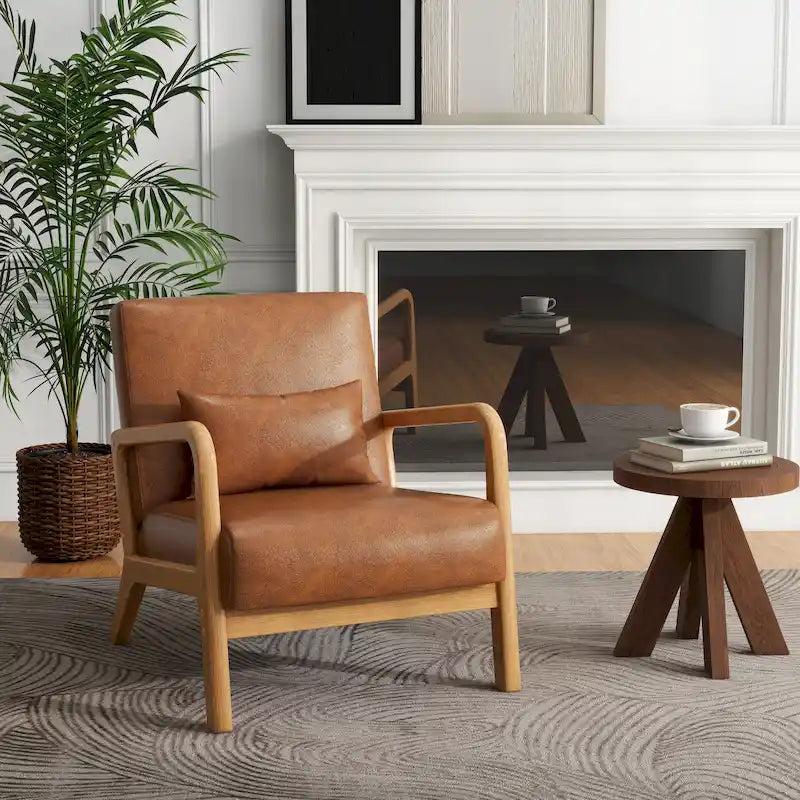 Sillón decorativo tapizado de estilo moderno de mediados de siglo con almohada