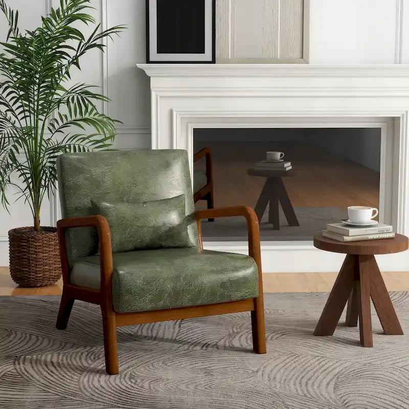 Sillón decorativo tapizado de estilo moderno de mediados de siglo con almohada