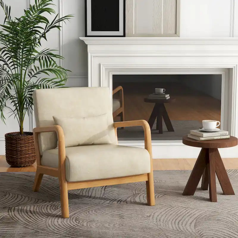 Sillón decorativo tapizado de estilo moderno de mediados de siglo con almohada