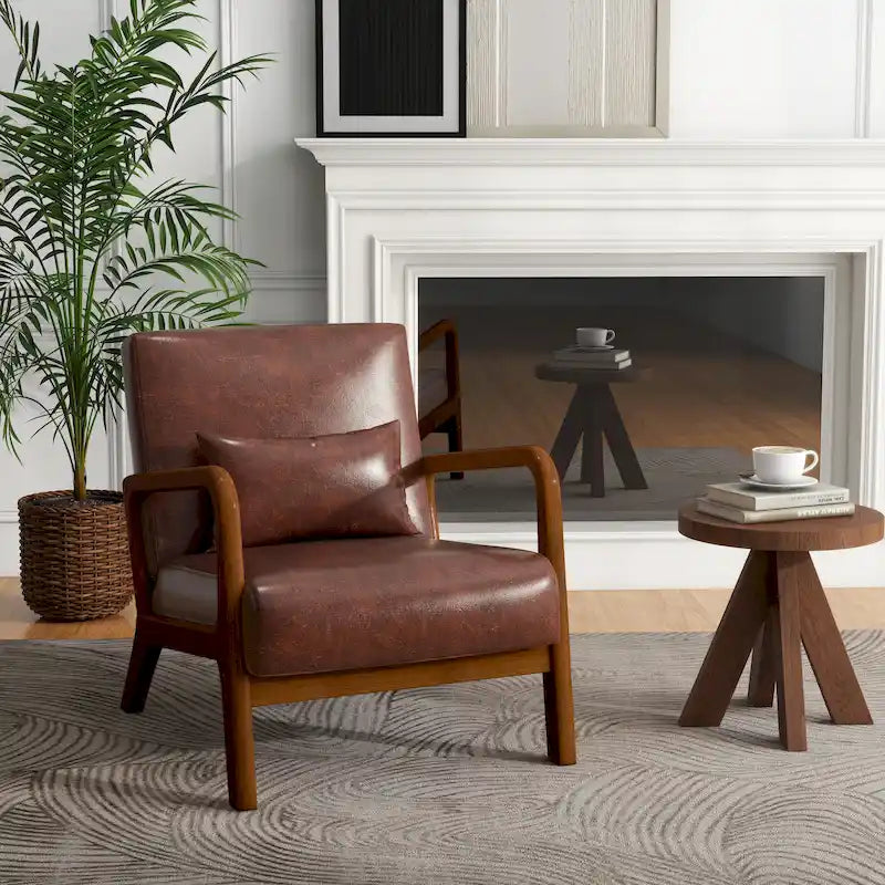 Sillón decorativo tapizado de estilo moderno de mediados de siglo con almohada