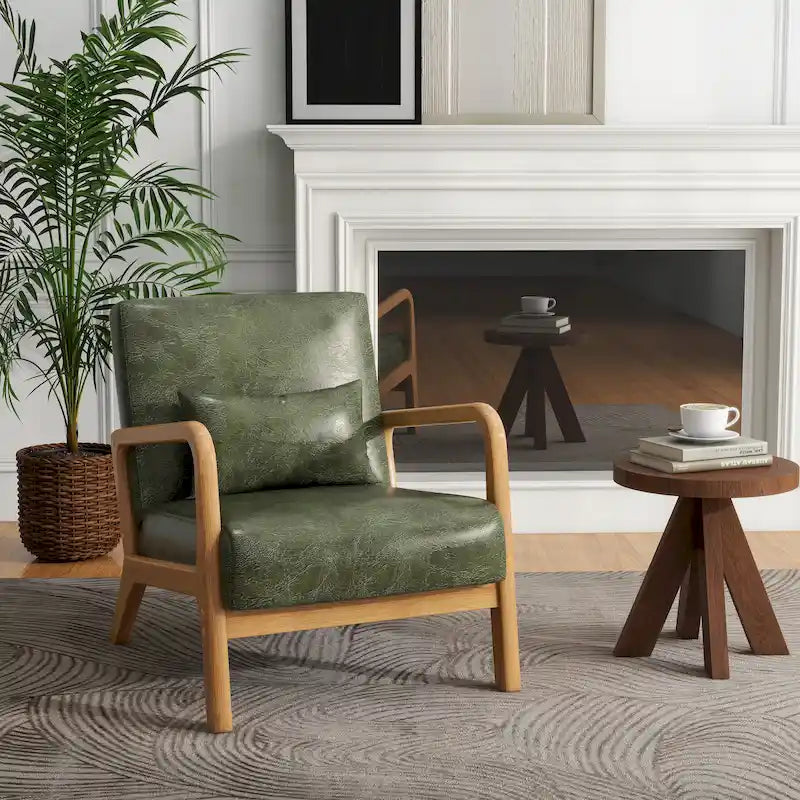 Sillón decorativo tapizado de estilo moderno de mediados de siglo con almohada