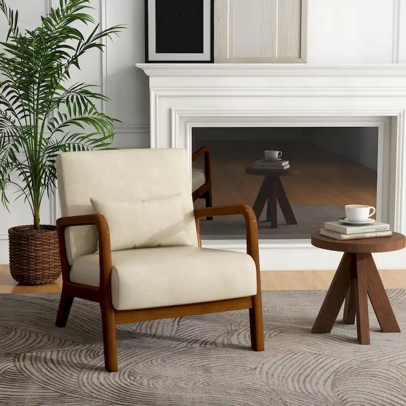 Sillón decorativo tapizado de estilo moderno de mediados de siglo con almohada