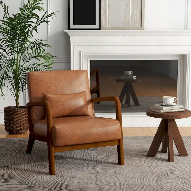 Sillón decorativo tapizado de estilo moderno de mediados de siglo con almohada