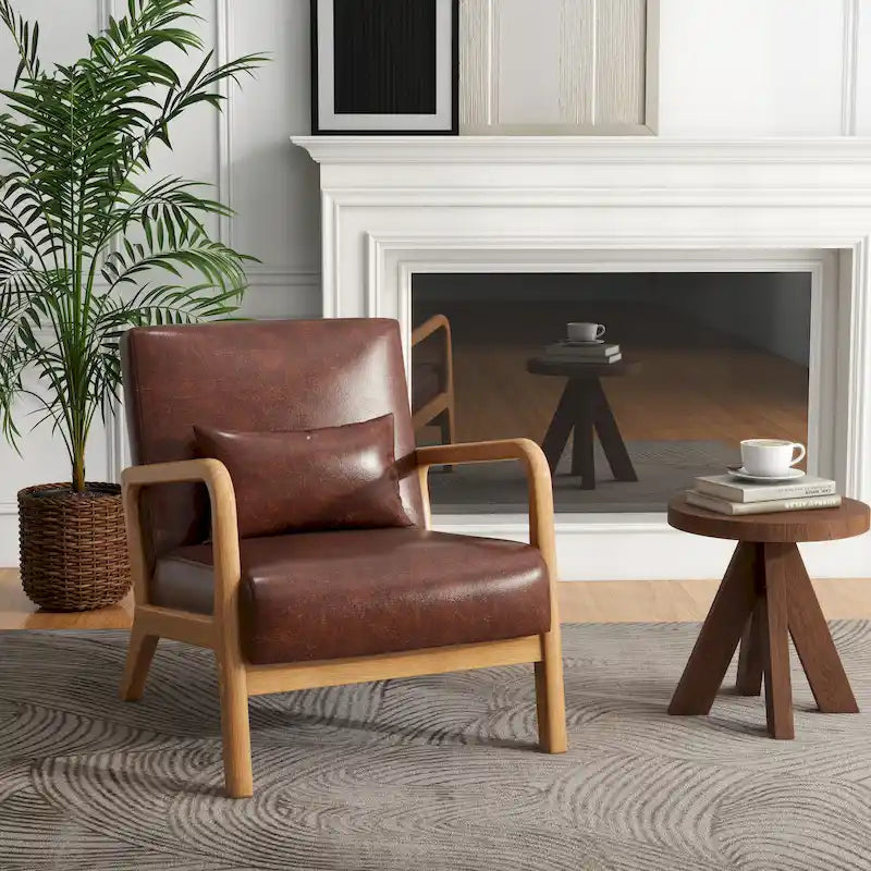 Sillón decorativo tapizado de estilo moderno de mediados de siglo con almohada