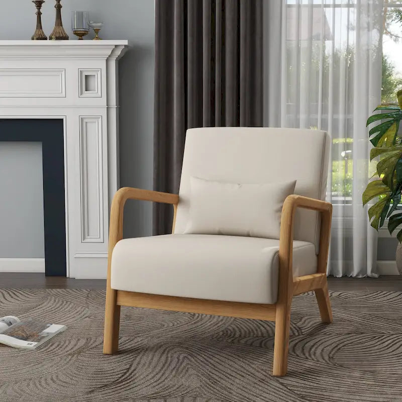 Mid Century Modern Upholstered Accent Chair with Pillow