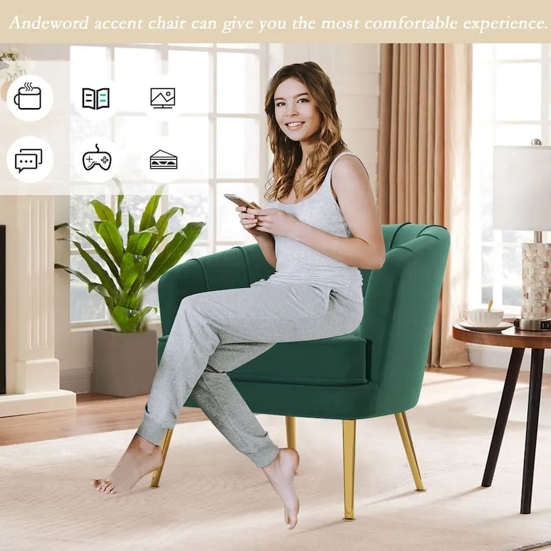Velvet Accent Chairs for Living Room Bedroom Office Leisure Upholstered Single Sofa Chair