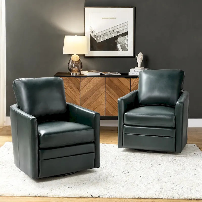 Juego de 2 sillones tipo barril giratorios de cuero sintético de estilo transicional Terrance, con base de metal