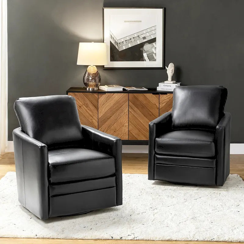 Juego de 2 sillones tipo barril giratorios de cuero sintético de estilo transicional Terrance, con base de metal