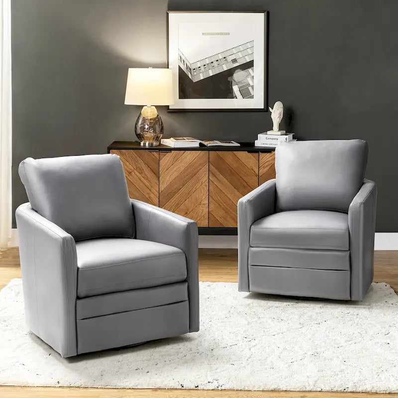 Juego de 2 sillones tipo barril giratorios de cuero sintético de estilo transicional Terrance, con base de metal
