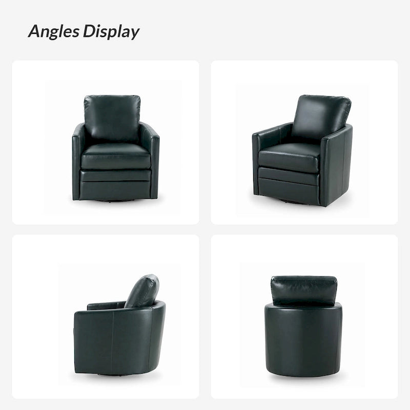 Terrance Transitional Swivel Faux Leather Barrel Chair with Metal Base Set of 2
