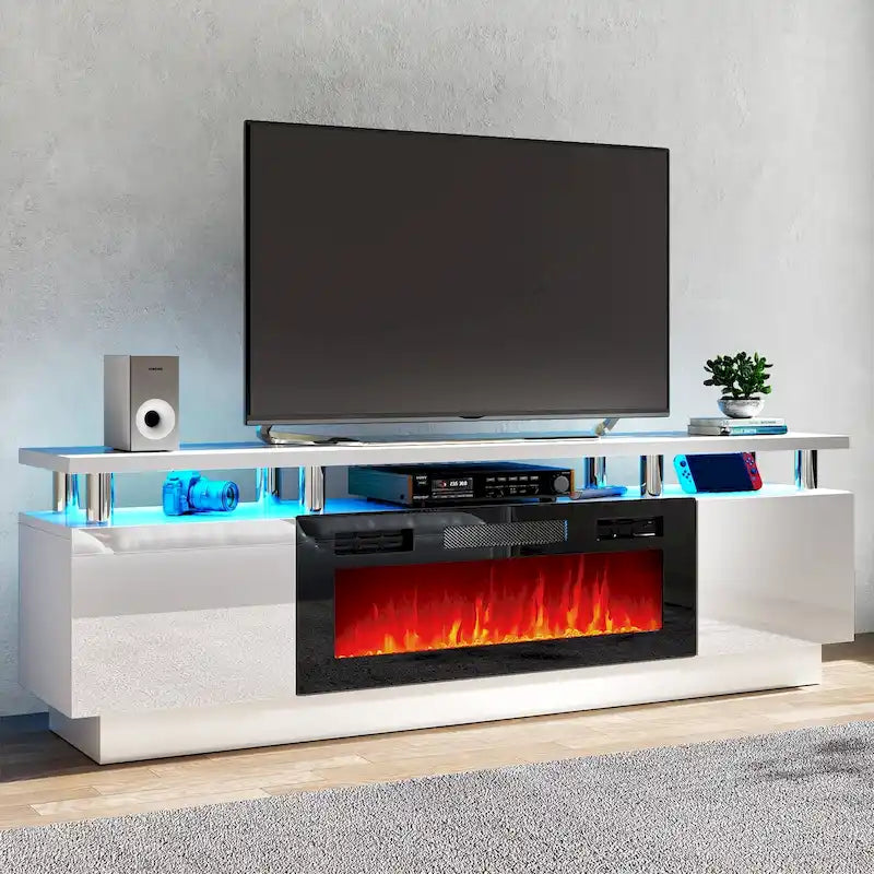 70-Zoll-TV-Schrank mit 36-Zoll-Kamin und verstellbaren Regalen