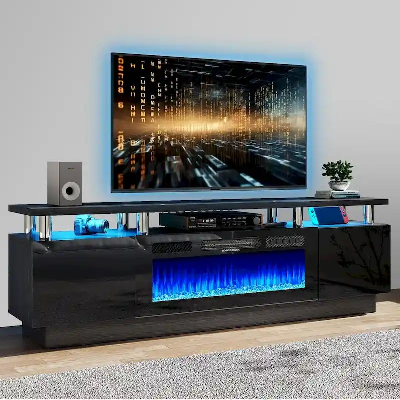 70-Zoll-TV-Schrank mit 36-Zoll-Kamin und verstellbaren Regalen