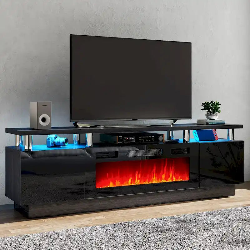 70-Zoll-TV-Schrank mit 36-Zoll-Kamin und verstellbaren Regalen