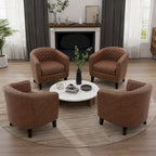 Axia 4 Set Modern Faux Leather Barrel Accent Chair with Wood Legs