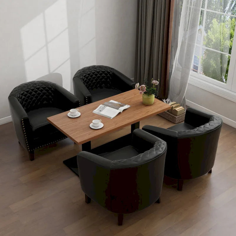 Axia 4 Set Modern Faux Leather Barrel Accent Chair with Wood Legs
