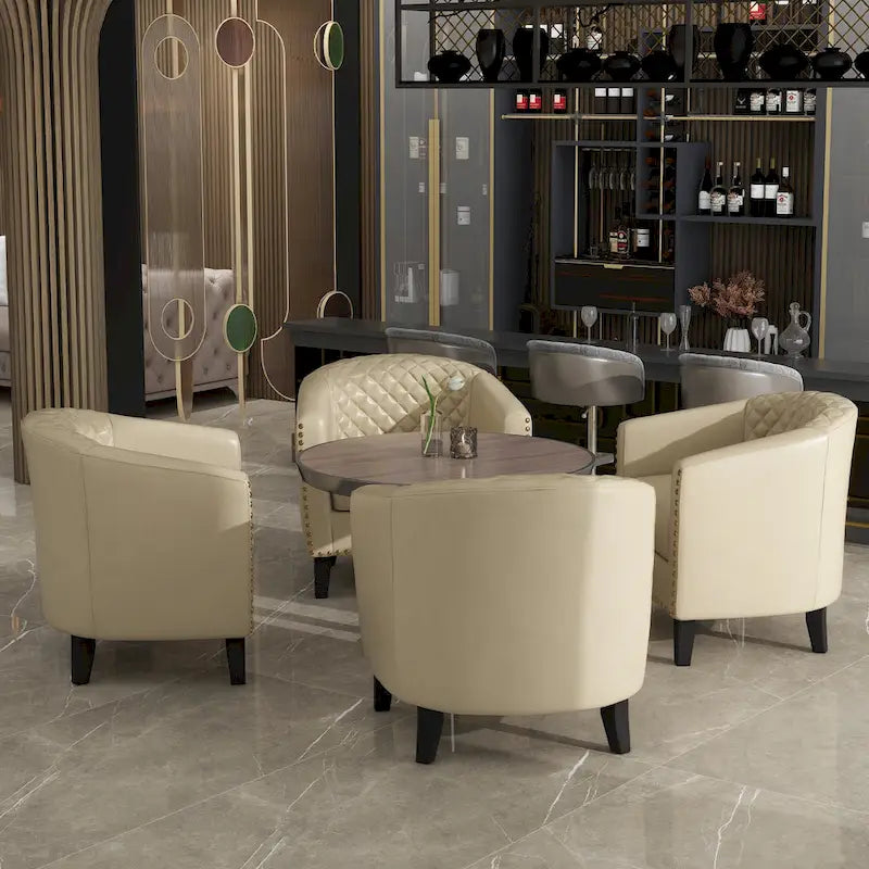 Axia 4 Set Modern Faux Leather Barrel Accent Chair with Wood Legs