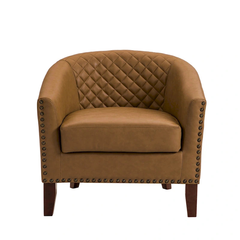 Axia 4 Set Modern Faux Leather Barrel Accent Chair with Wood Legs