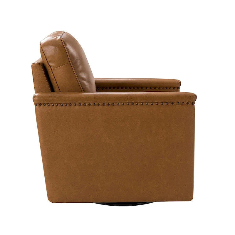 Rita Classic Genuine Leather Swivel Armchair With Nailhead Trims Set Of 2 By HULALA HOME