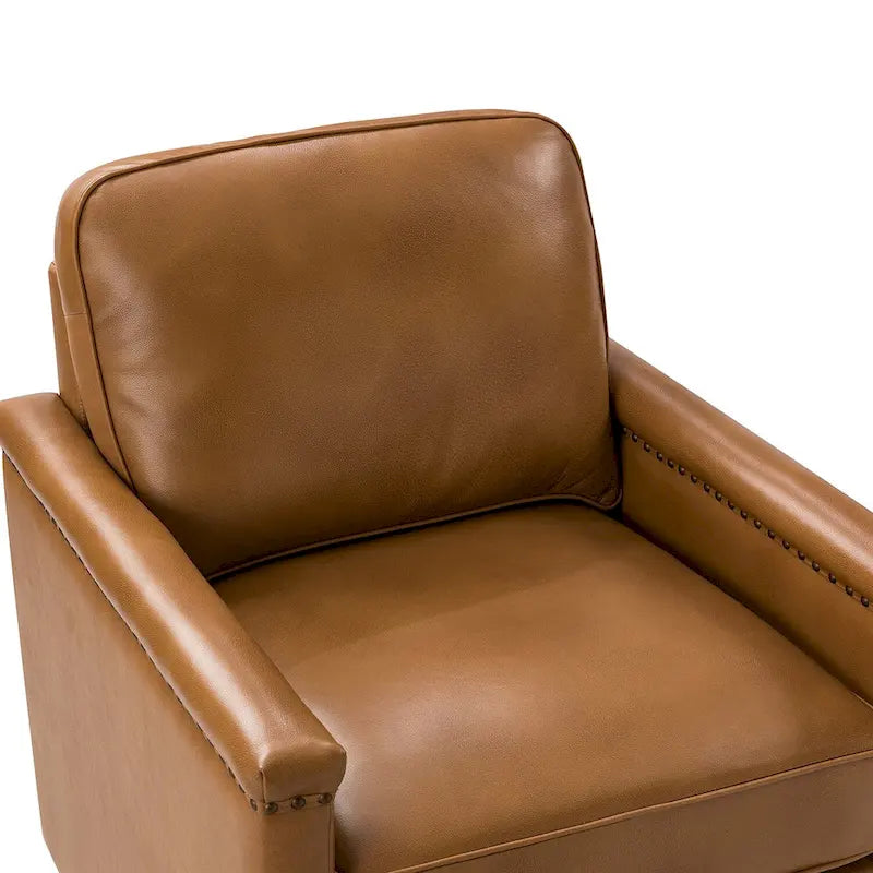 Rita Classic Genuine Leather Swivel Armchair With Nailhead Trims Set Of 2 By HULALA HOME