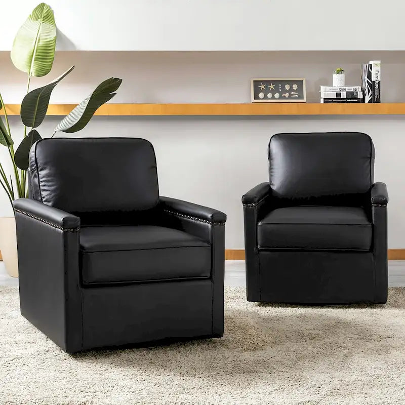 Rita Classic Genuine Leather Swivel Armchair With Nailhead Trims Set Of 2 By HULALA HOME
