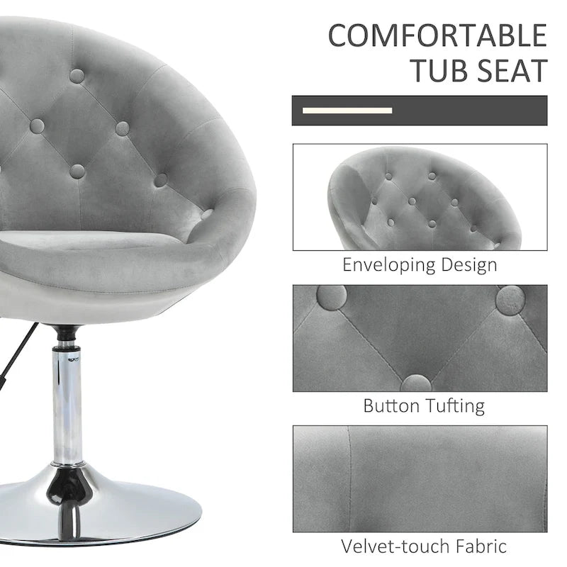 HOMCOM moderne draaibare accentstoel, make-upstoel met verstelbare hoogte en comfortabele loungestoel