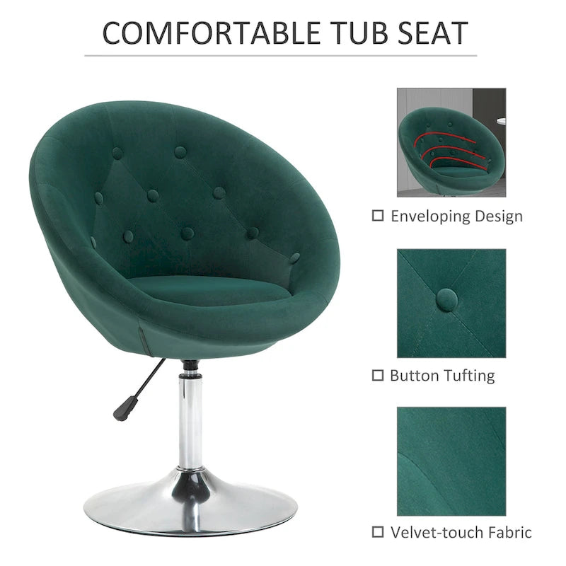 HOMCOM moderne draaibare accentstoel, make-upstoel met verstelbare hoogte en comfortabele loungestoel