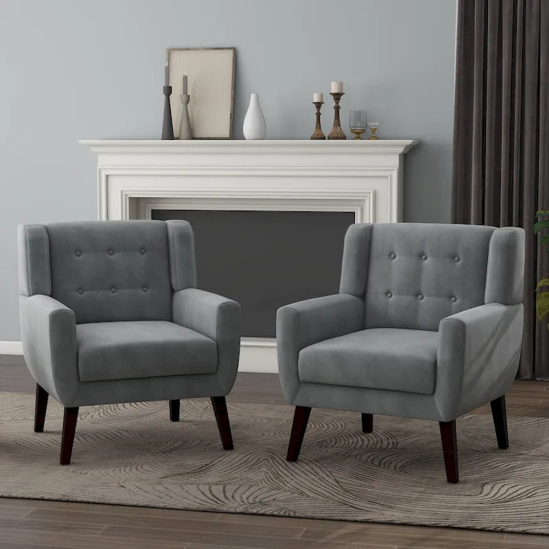 Juego de 2 sillones decorativos tapizados de terciopelo con capitonado