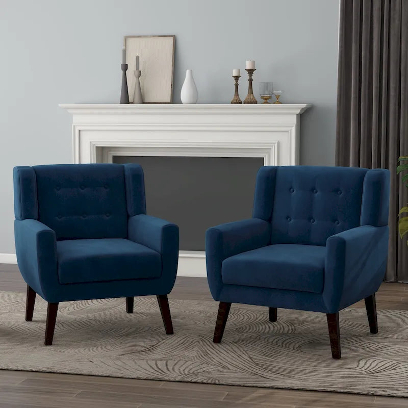 Juego de 2 sillones decorativos tapizados de terciopelo con capitonado