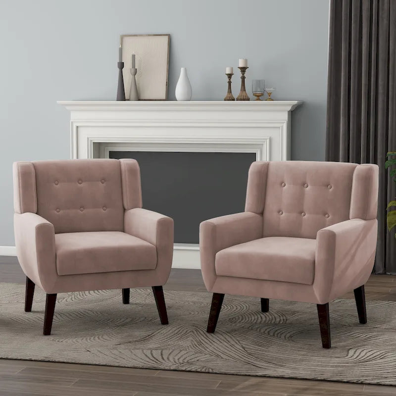 Juego de 2 sillones decorativos tapizados de terciopelo con capitonado