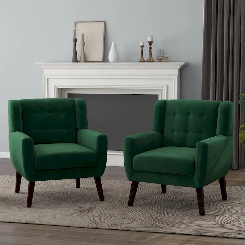 Juego de 2 sillones decorativos tapizados de terciopelo con capitonado