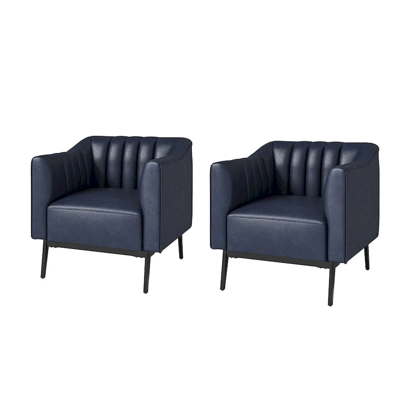 Alfons Industrial Leather Chair with Channel Tufting and Metal Leg Set of 2 by HULALA HOME