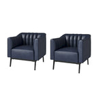 Alfons Industrial Leather Chair with Channel Tufting and Metal Leg Set of 2 by HULALA HOME