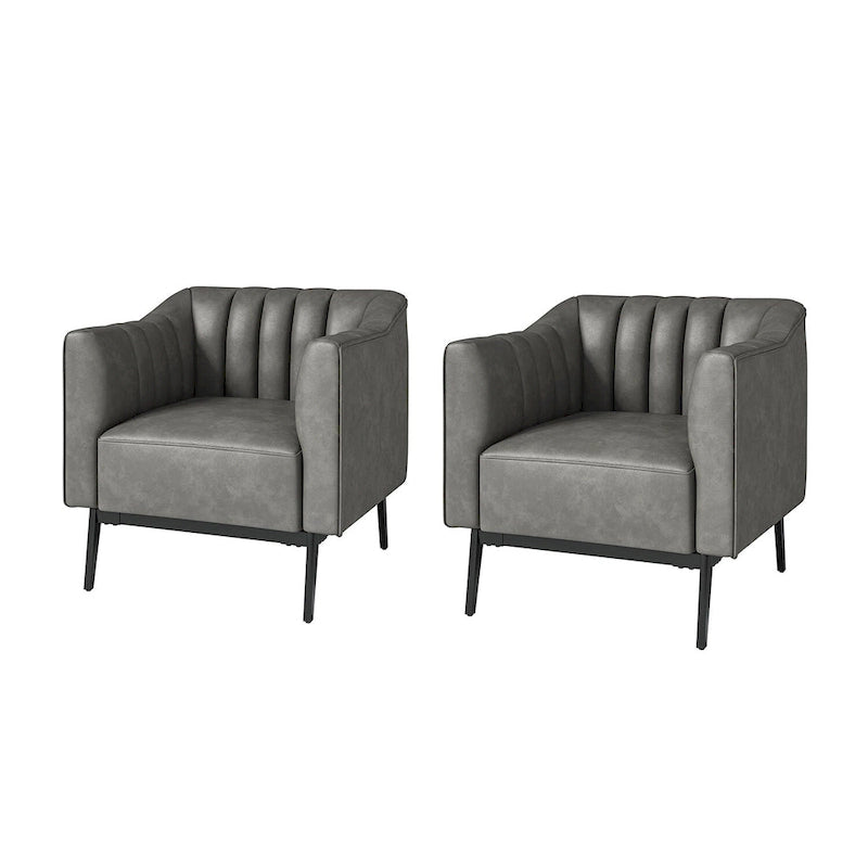 Alfons Industrial Leather Chair with Channel Tufting and Metal Leg Set of 2 by HULALA HOME