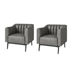 Alfons Industrial Leather Chair with Channel Tufting and Metal Leg Set of 2 by HULALA HOME