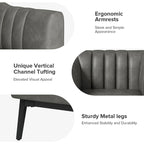 Alfons Industrial Leather Chair with Channel Tufting and Metal Leg Set of 2 by HULALA HOME