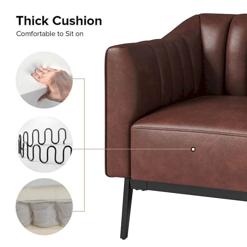 Alfons Industrial Leather Chair with Channel Tufting and Metal Leg Set of 2 by HULALA HOME