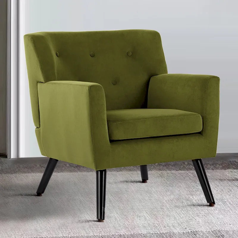 Sillón tapizado de terciopelo con capitonado, silla decorativa para sala de estar: 28.35W x 27.56D x 30.71H