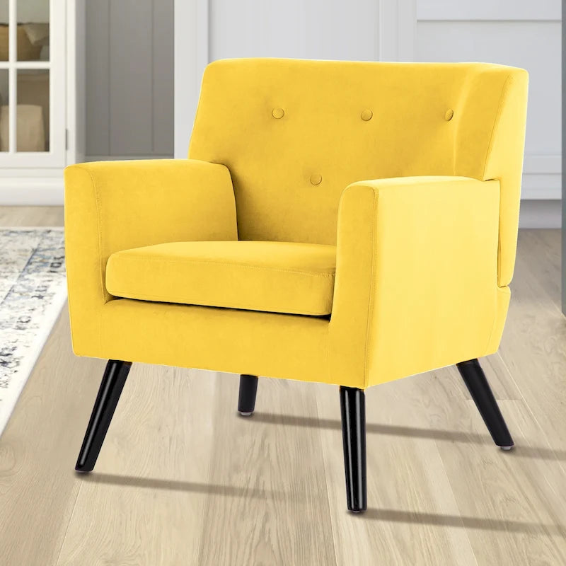 Sillón tapizado de terciopelo con capitonado, silla decorativa para sala de estar: 28.35W x 27.56D x 30.71H
