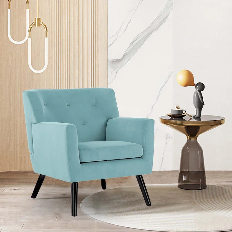 Sillón tapizado de terciopelo con capitonado, silla decorativa para sala de estar: 28.35W x 27.56D x 30.71H