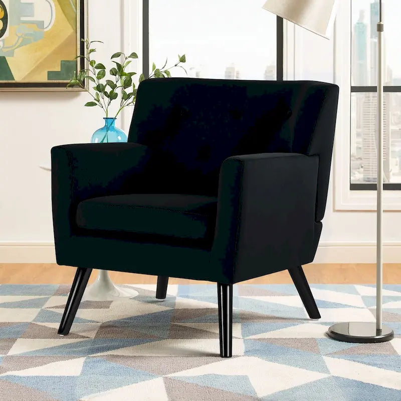 Sillón tapizado de terciopelo con capitonado, silla decorativa para sala de estar: 28.35W x 27.56D x 30.71H