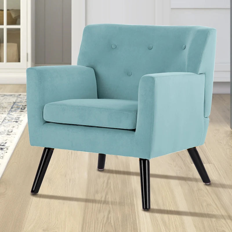 Mit Samt bezogener, getufteter Akzentsessel für das Wohnzimmer – 28.35W x 27.56D x 30.71H