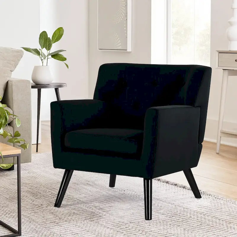 Mit Samt bezogener, getufteter Akzentsessel für das Wohnzimmer – 28.35W x 27.56D x 30.71H